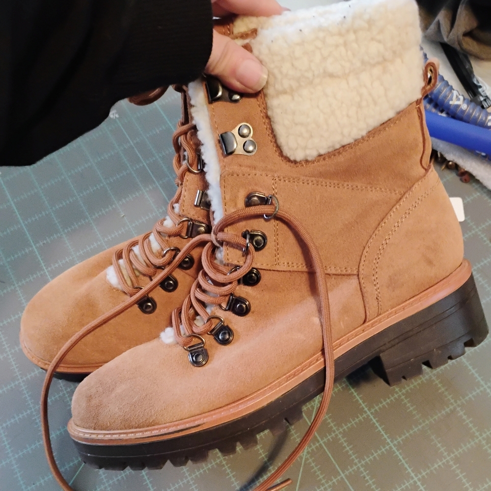 Marc Fisher Gold Combat Boots with Rugged Sole